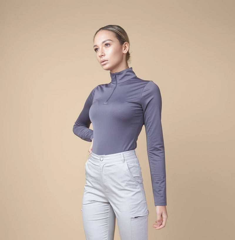 Gun Metal High Neck Long Sleeve Top - [shop_nude_sa]