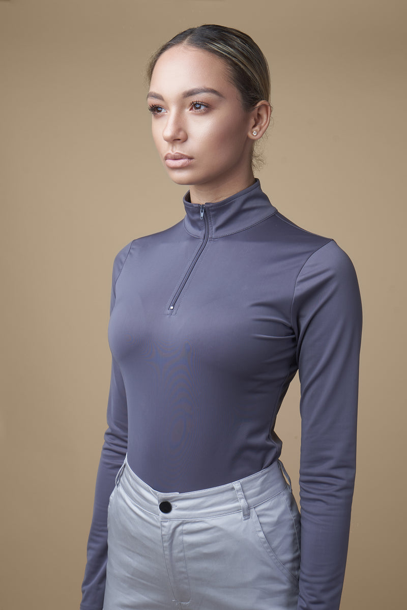 Gun Metal High Neck Long Sleeve Top - [shop_nude_sa]